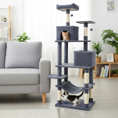 Dark Grey Cat Tower 75 Inches with a 16 Inch Hammock and Two Condos