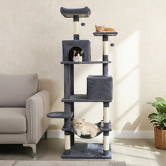 Dark Grey Cat Tower 75 Inches with a 16 Inch Hammock and Two Condos