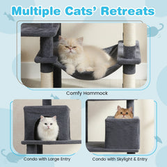 Dark Grey Cat Tower 75 Inches with a 16 Inch Hammock and Two Condos