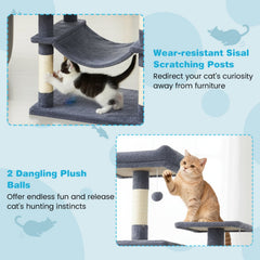Dark Grey Cat Tower 75 Inches with a 16 Inch Hammock and Two Condos