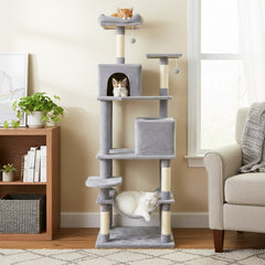 Light Grey Cat Tower 75 Inches with Six Tiers and a Skylight Condo