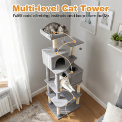 Light Grey Cat Tower 75 Inches with Six Tiers and a Skylight Condo