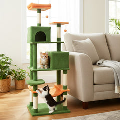 Green Cat Tower 75 Inches with Orange Hammock, Two Condos and Perch