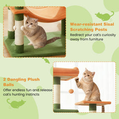 Green Cat Tower 75 Inches with Orange Hammock, Two Condos and Perch