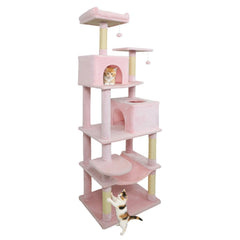 Pink Cat Tower 75 Inches with a Basket, Hammock and Two Condos