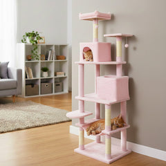 Pink Cat Tower 75 Inches with a Basket, Hammock and Two Condos