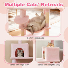 Pink Cat Tower 75 Inches with a Basket, Hammock and Two Condos