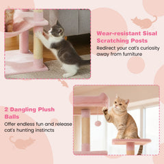 Pink Cat Tower 75 Inches with a Basket, Hammock and Two Condos