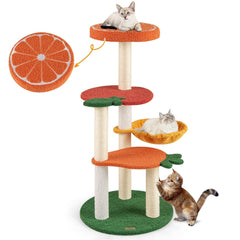 39 Inch Fruit Cat Tree with an Orange Top Perch and a Rotating Hammock