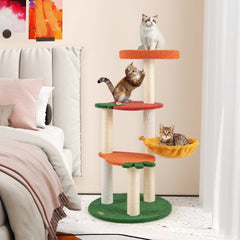 39 Inch Fruit Cat Tree with an Orange Top Perch and a Rotating Hammock