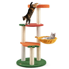 39 Inch Fruit Cat Tree with an Orange Top Perch and a Rotating Hammock
