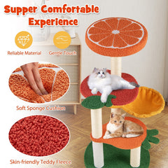 39 Inch Fruit Cat Tree with an Orange Top Perch and a Rotating Hammock
