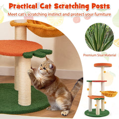39 Inch Fruit Cat Tree with an Orange Top Perch and a Rotating Hammock