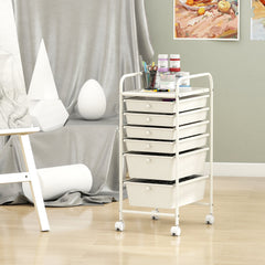 Multifunctional 6 Drawers Rolling Storage Cart Organizer-White
