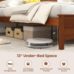 Multiple Size Solid Wood Platform Bed Frame with Headboard in Walnut-Full Size