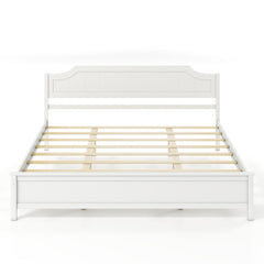 Multiple Size Solid Wood Platform Bed Frame with Headboard in White-King Size