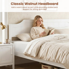 Multiple Size Solid Wood Platform Bed Frame with Headboard in White-King Size