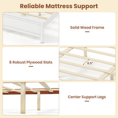 Multiple Size Solid Wood Platform Bed Frame with Headboard in White-King Size