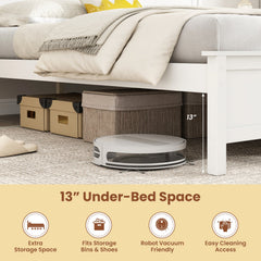 Multiple Size Solid Wood Platform Bed Frame with Headboard in White-Queen Size