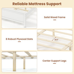 Multiple Size Solid Wood Platform Bed Frame with Headboard in White-Queen Size