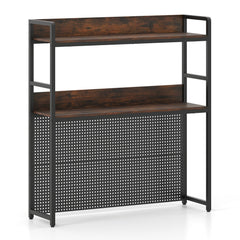 Multipurpose 2-Tier Desktop Bookshelf with Pegboard for up to 32 Inch Computer Monitor-Rustic Brown