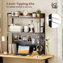 Multipurpose 2-Tier Desktop Bookshelf with Pegboard for up to 32 Inch Computer Monitor-Rustic Brown