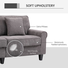 Modern 3 Seater Sofa, Corduroy Fabric 3 Seater Couch with Pine Wood Legs and Rolled Armrests for Living Room, Beige
