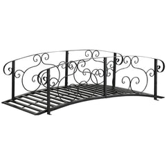 6FT Steel Garden Bridge with Safety Siderails, Decorative Arc Landscaping Bridge for Backyard Creek Stream Pond, Black