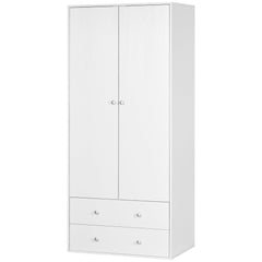 Modern Wardrobe Closet Armoire with 2 Drawers and Hanging Rod, Clothes Storage Organizer for Bedroom, Grey