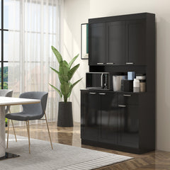 71" Kitchen Pantry Cabinet, Storage Buffet with Hutch, Adjustable Shelves,Cable Management for Kitchen, Living Room, High Gloss White