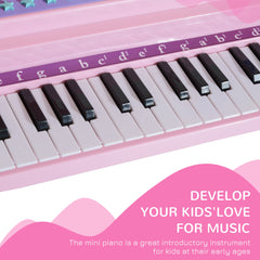 Mini Electronic Musical Piano 37 Key Keyboard Multifunction Kids Toy with Microphone Stool (Pink)