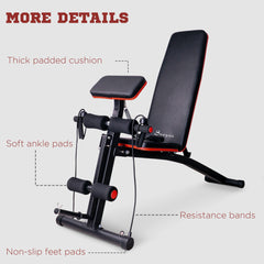 Foldable Press Bench Adjustable Dumbbell, Weight Training Bench Exercises Gym Chair, Black & Red
