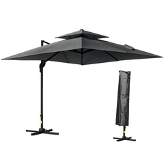 10' x 10' Cantilever Patio Umbrella, Double Top Square Offset Umbrella with 360° Rotation, 5 Adjustable Tilt Angles, Umbrella Cover, Aluminum Pole and Ribs, Light Blue