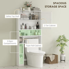 Modern Over the Toilet Storage Cabinet with 2 Doors, Above Commode Storage Cabinet with Toilet Paper Holder, Grey