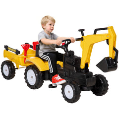 Ride on Tractor for Kids, Pedal Construction Car with Horn & Detachable Trailer for 3 Years Old, Yellow