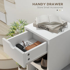 Upholstered Shoe Storage Bench w/ Seat, Entrance Bench w/ Drawer and 6 Open Shelves for Hallway, Grey