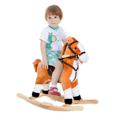 Kids Plush Rocking Horse Child Ride On Toy Rocker with Realistic Sounds Brown