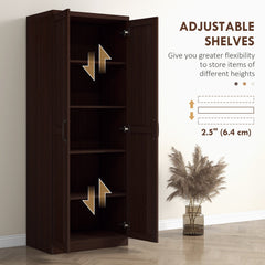 63" Kitchen Storage Cabinet, 5-tier Pantry Cabinet with Doors and Adjustable Shelves for Dining Room, Black