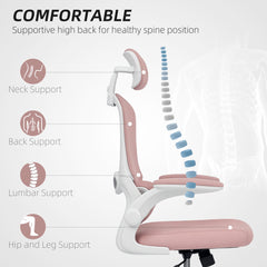 Ergonomic Mesh Office Chair, High Back Desk Chair with Rotatable Headrest, Flip-Up Armrests, Lumbar Support, Black