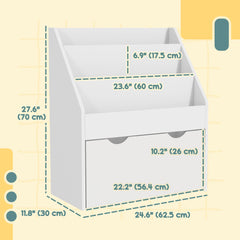 Kids Bookshelf with 3 Tier Display Shelves, Drawer for Nursery, Grey