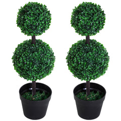 2 Ball Topiary Tree in Pot for Home Decor, Artificial Plant for Home Office, Living Room Decor, Dark Green