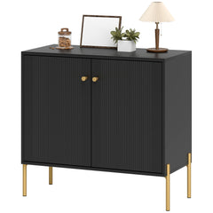 Sideboard, Modern Buffet Cabinet, Coffee Bar Cabinet with Fluted Doors and Adjustable Shelf, Black