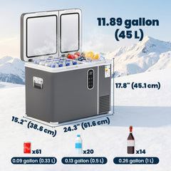 12 Volt Car Refrigerator, Dual Zone 48 QT Car Fridge with App Control, 12/24V DC and 100-240V AC