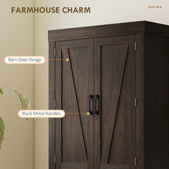 72" Kitchen Pantry Cabinet, Farmhouse Kitchen Storage Cabinet with 4 Barn Doors, 6 Door Shelves, Drawer, Black
