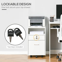 2 Drawer Filing Cabinet with Lock, Vertical File Cabinet with Wheels, Mobile Office Cabinet for A4, Letter Size, White