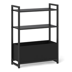 Narrow End Table with Storage Shelves and Metal Frame-Black
