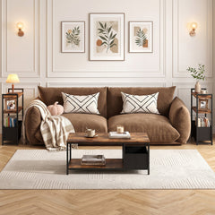 Narrow End Table with Storage Shelves and Metal Frame-Rustic Brown