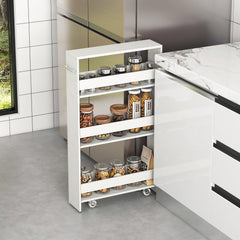 Narrow Mobile Serving Cart with Open Shelves for Kitchen Bathroom Living Room-Off White