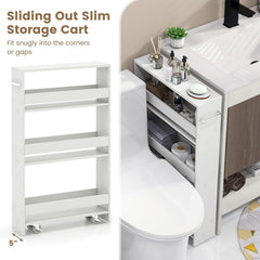 Narrow Mobile Serving Cart with Open Shelves for Kitchen Bathroom Living Room-Off White