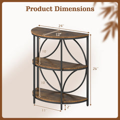 Narrow Side Table with Study Metal Frame and Storage Shelves-Rustic Brown